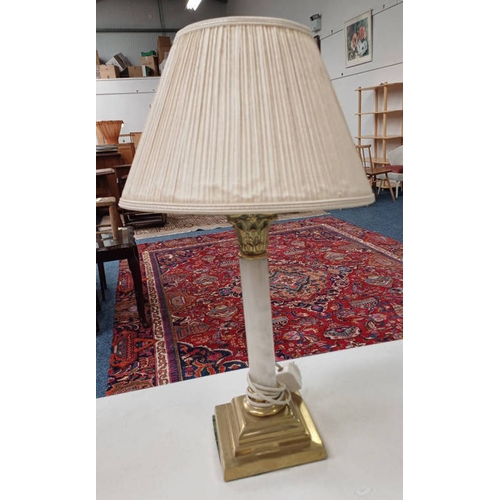 224 - BRASS & HARDSTONE TABLE LAMP