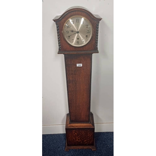 229 - ARTS & CRAFTS STYLE OAK CASED GRANDMOTHER CLOCK . 131 CM TALL