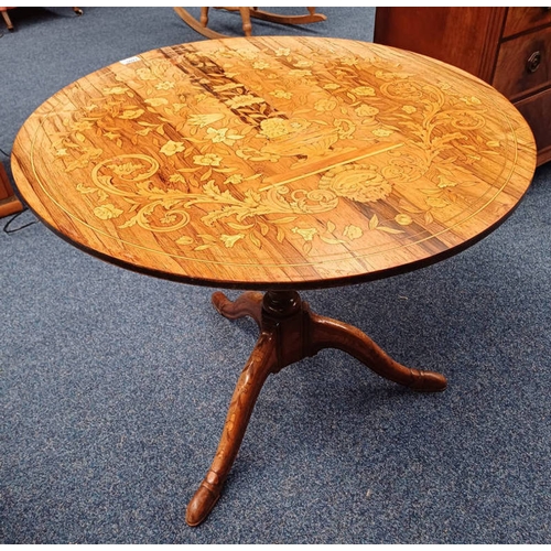 23 - 19TH CENTURY MARQUETRY INLAID ROSEWOOD FLIP TOP TABLE WITH TURNED COLUMN & SPREADING SUPPORTS - 81 C... 