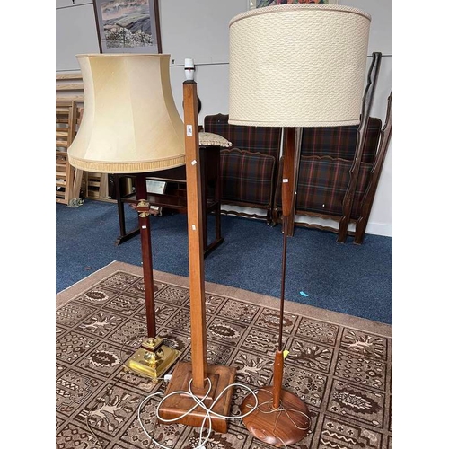 241 - TEAK & METAL STANDARD LAMP ON CIRCULAR BASE & 2 OTHER STANDARD LAMPS.