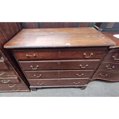 25 - EARLY 19TH CENTURY OAK CHEST OF 4 DRAWERS ON BRACKET SUPPORTS, 85 CM TALL X 98 CM WIDE