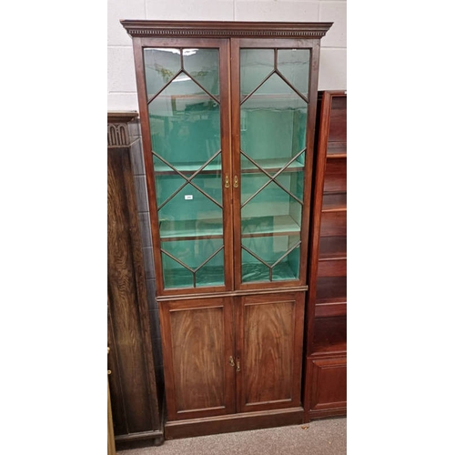 259 - 19TH CENTURY MAHOGANY BOOKCASE WITH 2 ASTRAGAL GLAZED DOORS OVER 2 PANEL DOORS ON PLINTH BASE  - 232... 