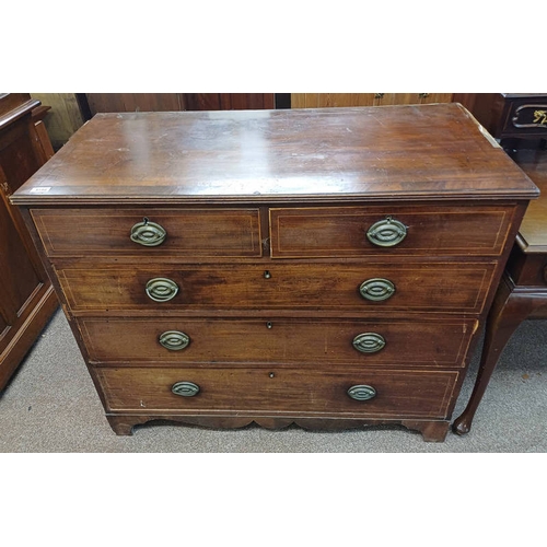 271 - 19TH CENTURY MAHOGANY CHEST OF 2 SHORT OVER 3 LONG DRAWERS, 89CM TALL X 106CM WIDE