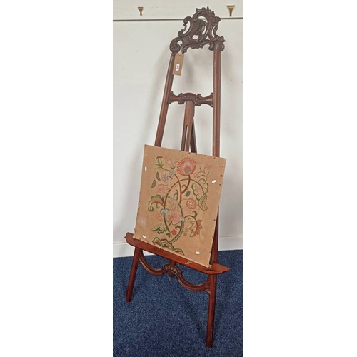 272 - LARGE MAHOGANY EASEL IN THE ARTS & CRAFT STYLE.  194 CM TALL