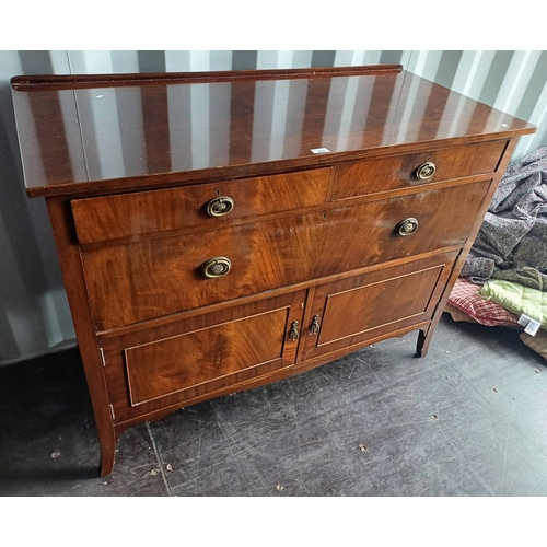 278 - 20TH CENTURY MAHOGANY SIDEBOARD WITH 2 SHORT DRAWERS OVER FALL FRONT DRAWER WITH 2 PANEL DOORS BELOW... 