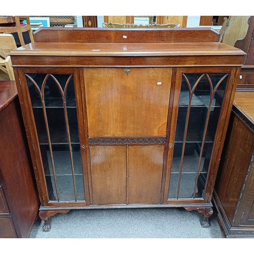 285 - MAHOGANY BUREAU BOOKCASE WITH CENTRALLY SET FALL FRONT OVER 2 PANEL DOORS FLANKED BY 2 ASTRAGAL GLAS... 