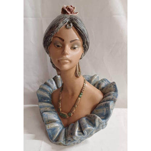 3000 - LLADRO MATT GLAZED POTTERY IOLA ROSE MAJA SENORITA BUST - 34 CM TALL