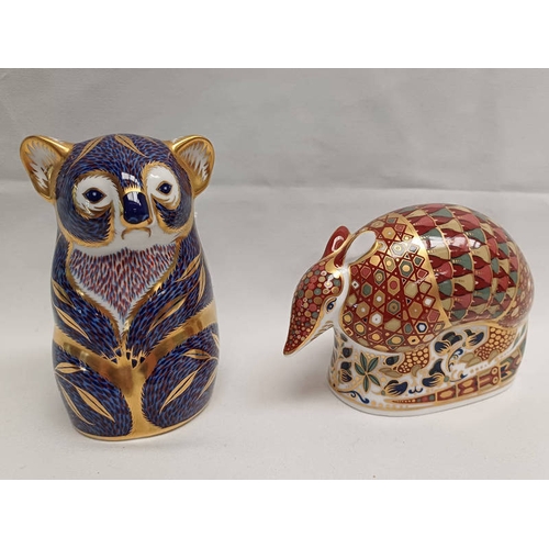 3004 - 2 X ROYAL CROWN DERBY PAPERWEIGHTS. ARMADILLO & KOALA BEAR, BOTH WITH GOLD STOPPERS.