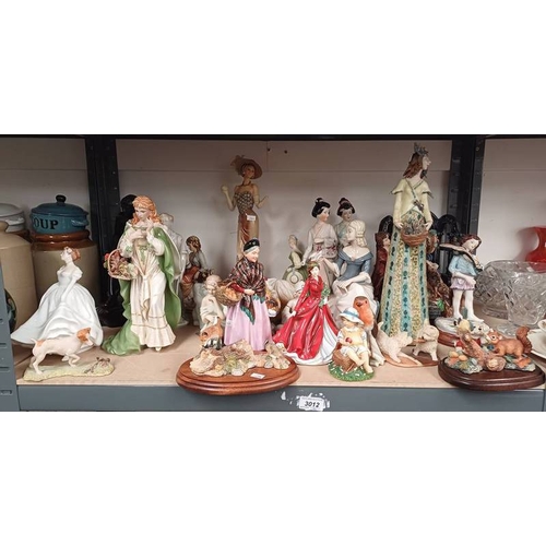 3012 - LARGE SELECTION DOULTON & OTHER PORCELAIN FIGURES INCLUDING THE ROSE OF TRALEE MUSIC BOX FIGURE, BOR... 