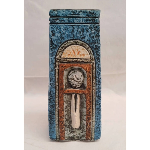 3069 - TROIKA BLUE COFFIN VASE BY JANE FITZGERALD - 18CM TALL