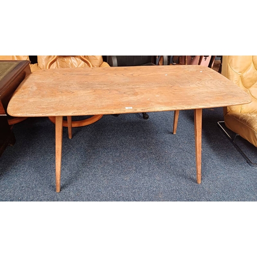 309 - ERCOL ELM PLANK TABLE ON TAPERED SUPPORTS. 152 CM LONG