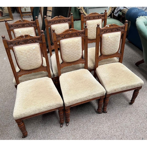 311 - SET OF 6 LATE 19TH CENTURY OAK CHAIRS WITH PADDED BACKS & TURNED REEDED SUPPORTS