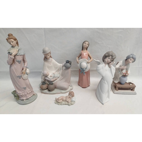 3120 - 5 PORCELAIN LLADRO FIGURES AND ONE NAO PORCELAIN FIGURE.