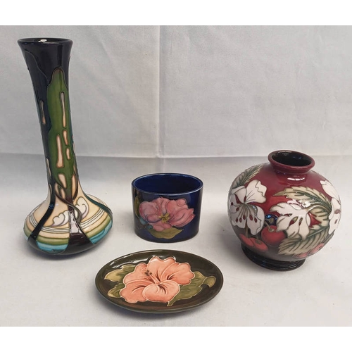 3139 - 4 PIECES MOORCROFT INCLUDING VASES & DISHES.