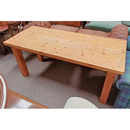 315 - PINE RECTANGULAR KITCHEN TABLE ON BLOCK SUPPORTS. 173 CM LONG