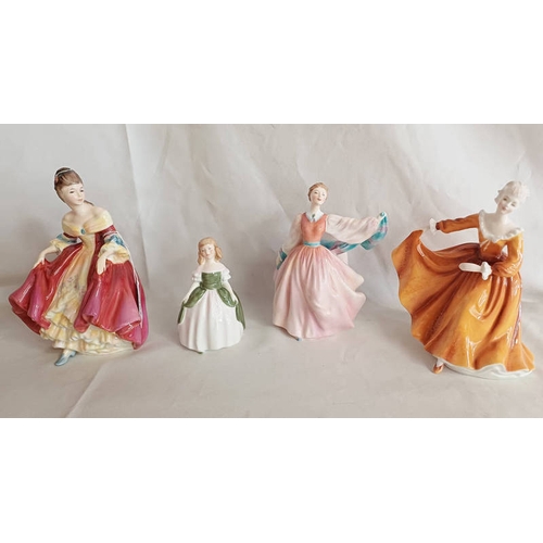 3181 - 4 ROYAL DOULTON FIGURES TO INCLUDE GAY MORNING HN2135, PENNY HN2338, SOUTHERN BELLE HN2229, & KIRSTY... 