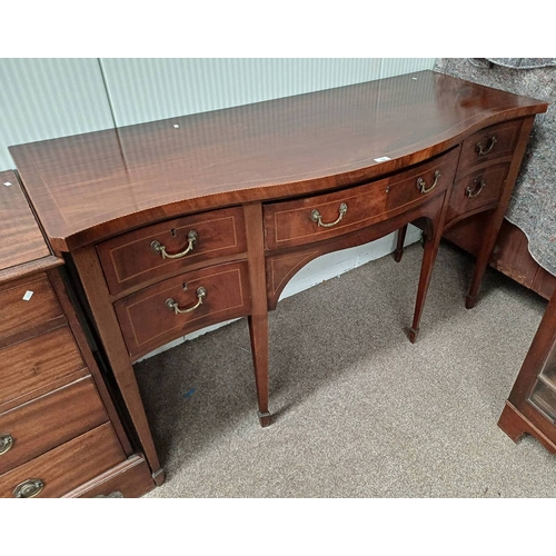 32 - 19TH CENTURY INLAID MAHOGANY SIDEBOARD WITH SERPENTINE FRONT & CENTRALLY SET LONG DRAWER FLANKED TO ... 