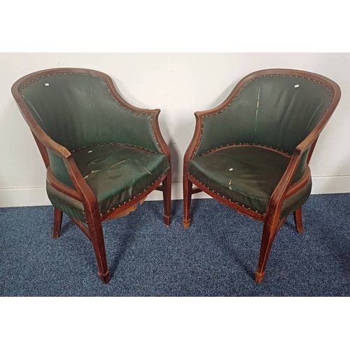 323 - PAIR OF LATE 19TH CENTURY MAHOGANY FRAMED LIBRARY TUB CHAIRS ON SQUARE TAPERED SUPPORTS.