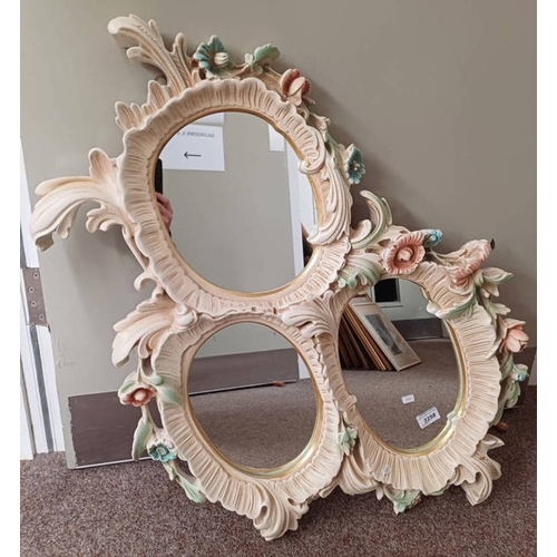 3258 - DECORATIVE WALL MIRROR WITH FLORAL DECORATION. HEIGHT 93 CMS