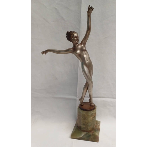 3290 - ART DECO STYLE FIGURE OF A DANCING GIRL ON HARDSTONE BASE. HEIGHT 39 CMS