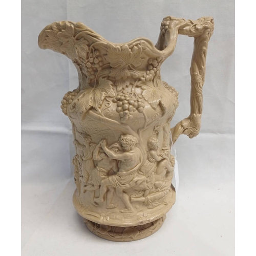 3332 - POTTERY JUG WITH CLASSICAL SCENE DECORATION & VICTORIAN REGISTRATION MARK. OVERALL HEIGHT 26 CMS