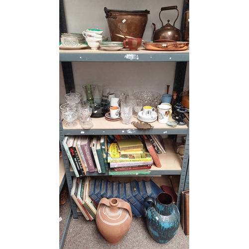 3333 - VARIOUS COPPER & BRASSWARE, VARIOUS TEAWARE, CRYSTAL BOWLS & GLASSES, GOOD SELECTION BOOKS OVER 4 SH... 