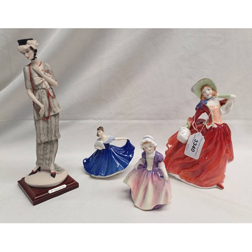 3340 - 3 DOULTON FIGURES, ELAINE, DINKY DO & AUTUMN BREEZE AND ONE OTHER PORCELAIN FIGURE