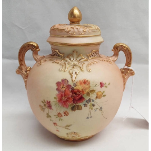 3348 - ROYAL WORCESTER LIDDED VASE WITH PIERCED WORK & FLORAL DECORATION