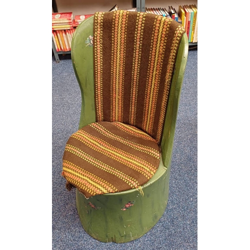 335 - WOODEN TUB CHAIR CARVED FROM TREE TRUNK