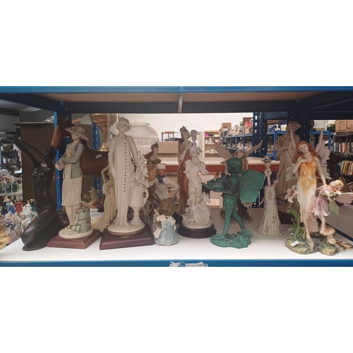 3408 - LARGE SELECTION PORCELAIN FIGURES & OTHER FIGURES BY GUISEPPE ARMANI ETC ON ONE SHELF