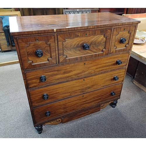 353 - 19TH CENTURY MAHOGANY CHEST OF 3 SHORT DEEP DRAWERS OVER 3 LONG DRAWERS WITH SHALLOW DRAWER BELOW.  ... 