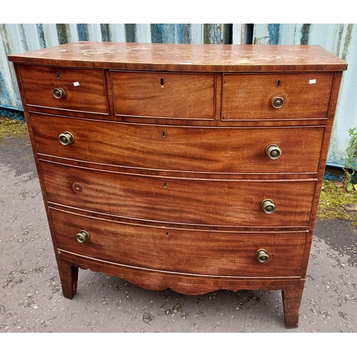 354 - BOW FRONT 19TH CENTURY MAHOGANY CHEST WITH 3 SHORT OVER 3 LONG DRAWERS.  HEIGHT 115 CM X WIDTH 113 C... 