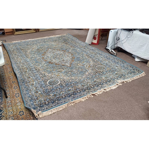 457 - PRADO ORIENT MIDDLE EASTERN STYLE CARPET WITH BLUE & CREAM PATTERN. 364 CM LONG X 274 CM WIDE