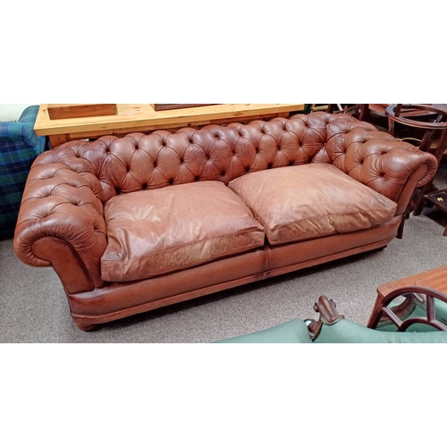 55 - 3 SEATER LEATHER CHESTERFIELD BUTTON BACK SETTEE