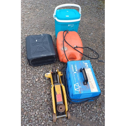 6031 - 140 AMP WELDING POWER SUPPLY, CAR JACK, PLASTIC WATER CAN, ETC