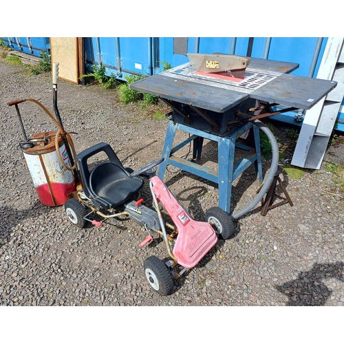 6035 - SIP  10'' TABLE SAW & TEXACO OIL CAN ON LATER STAND, ETC