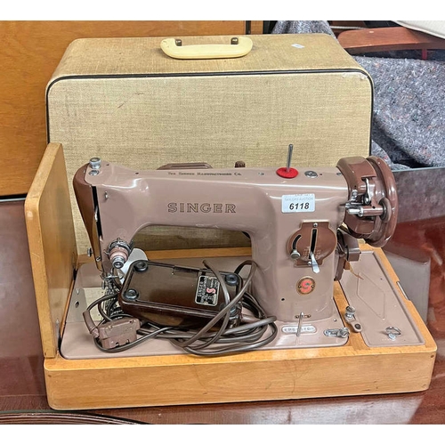 6118 - SINGER SEWING MACHINE, 201K, WITH CASE