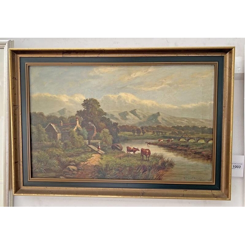 1003 - W P CARTWRIGHT,  CYMER ABBEY NEAR DOLGELLAU NORTH WALES  SIGNED GILT FRAMED OIL ON CANVAS 34 X 54 CM