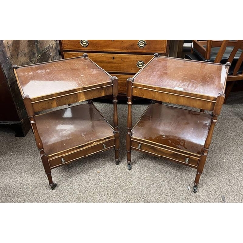 101 - PAIR OF 20TH CENTURY YEW WOOD 2 TIER LAMP TABLES WITH SINGLE DRAWER TO BASE