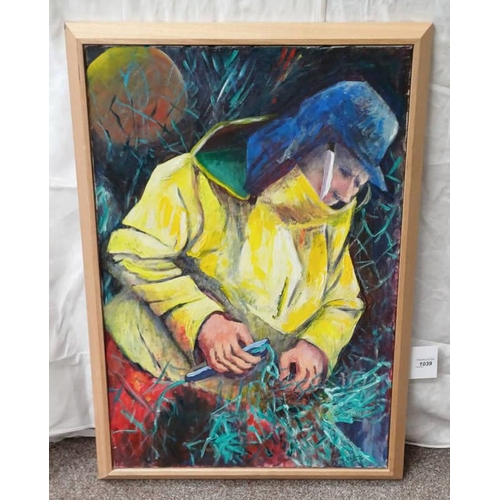 1039 - GABALE (2010),  THE FISHERMAN SIGNED FRAMED OIL ON CANVAS 76 X 51 CM