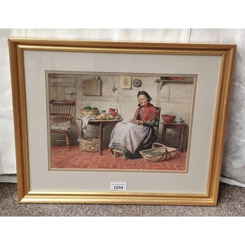 1054 - HENRY TOZER,  PEELING FRUIT & VEGETABLES SIGNED GILT FRAMED WATERCOLOUR 23 X 32 CM