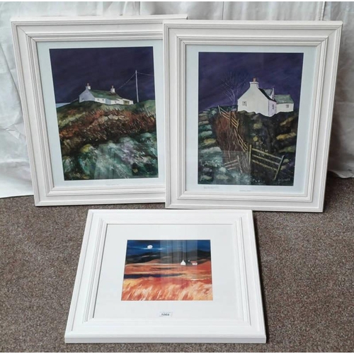 1069 - 3 FRAMED JANE DUCKFIELD PRINTS OF VARIOUS NIGHTTIME & COTTAGE SCENES. LARGEST 53 X 41 CM