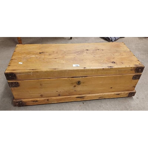 109 - PINE BOX WITH METAL MOUNTS  78 CM WIDE X 26 CM TALL