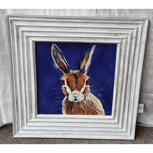 1092 - FIONA HADDOW - (ARR),  HARRY HARE SIGNED FRAMED OIL ON BOARD 48 X 48 CM