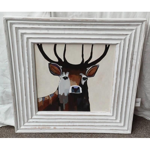 1093 - FIONA HADDOW - (ARR),  ABSTRACT STAG SIGNED FRAMED OIL ON BOARD 48 X 48 CM