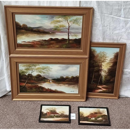 1097 - 5 FRAMED OIL PAINTINGS ON BOARD BY HAL BURTON OF VARIOUS SCOTTISH SCENES, ALL SIGNED. LARGEST 27 X 5... 