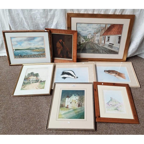 1106 - SELECTION OF WATERCOLOURS TO INCLUDE; ALISON J EWAN, CLUNY COTTAGE, SIGNED, & D HOUGHTON, SEASIDE CO... 