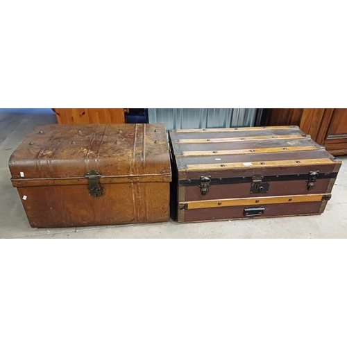 112 - WOOD BOUND TRUNK & TIN TRUNK