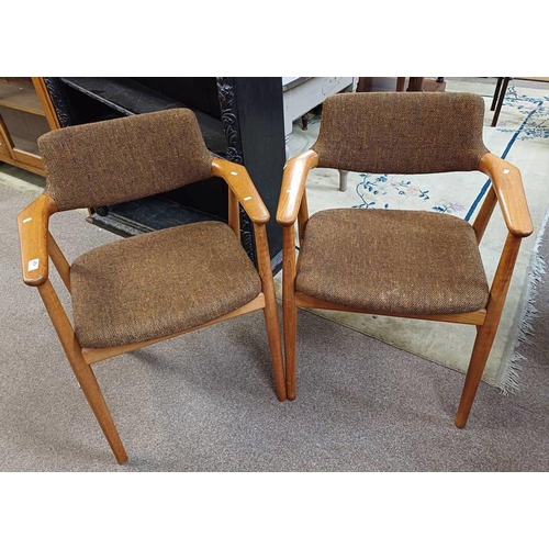 121 - PAIR OF TEAK OPEN ARMCHAIRS LABELLED 'GLOSTRUP, MADE IN DENMARK BY GLOSTRUP MOBELFABRIK DK 7700 THIS... 