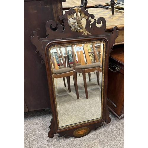 13 - LATE 19TH CENTURY DECORATIVE MAHOGANY & GILT FRAMED RECTANGULAR MIRROR SURMOUNTED WITH PHEONIX. INNE... 